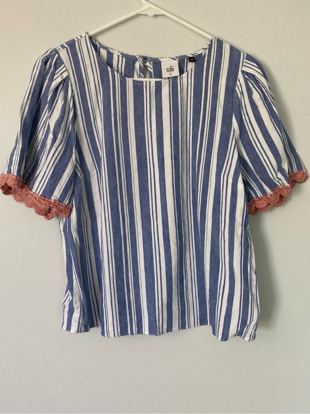 OOAK Cabi Stripped Top | Linen Blend | Crochet Details